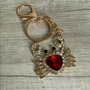 Gold and Red Heart Crab Brooch
